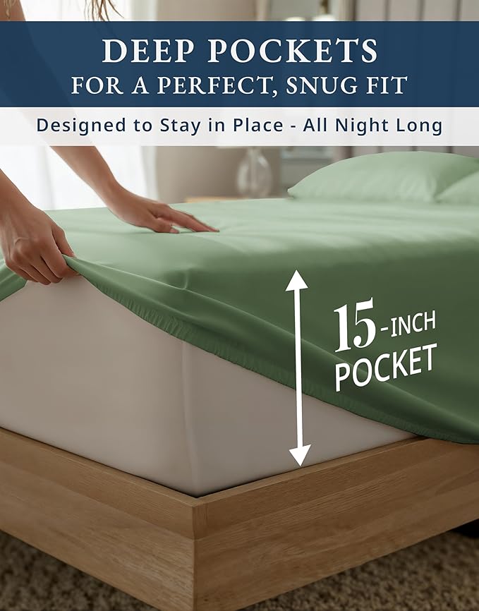 LANE LINEN 100% Egyptian Cotton Twin XL Sheets Set - 1000 Thread Count, Soft & Comfy Thick Fully Elasticized Mercerized Cotton Sheet Twin, No Pill Fade Resistant Elegant Jaquard - Iceberg Green