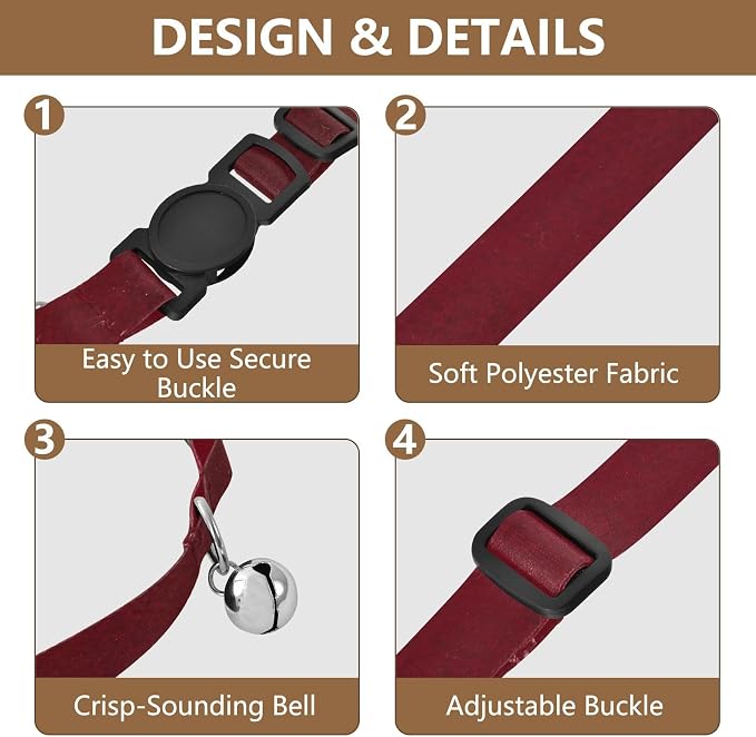 Burgundy Red Kitten Collars 2 Pack Adjustable Pet Collar Adjustable Length 10.6" to 17.1"