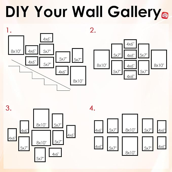 10 Pack Picture Frames Collage Wall Decor for Mounting or Tabletop Display, Gallery Wall Frame Set with Two 8x10 White Frames, Four 5x7 Frames and Four 4x6 Frames, Multi-Pack Photo Frame Set