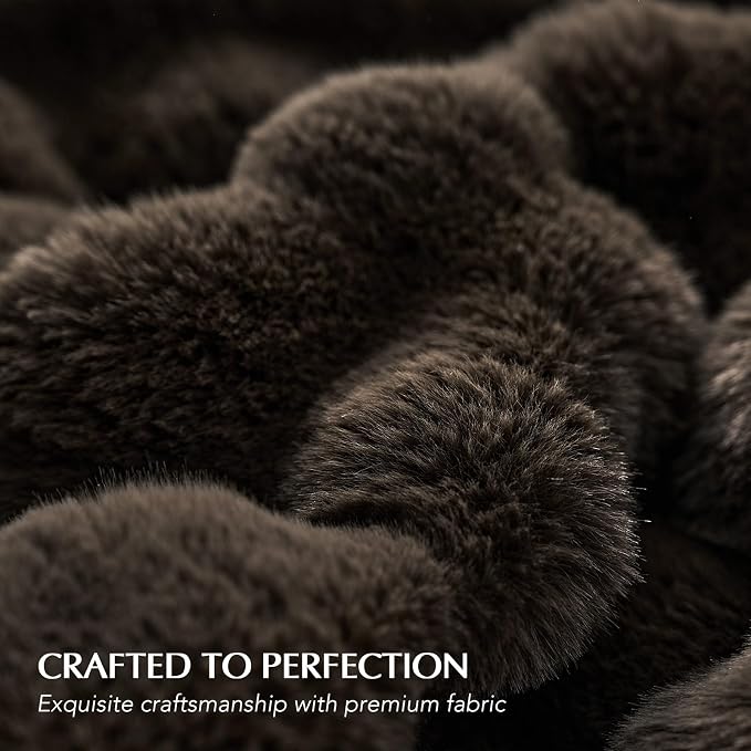Faux Rabbit Fur Bubble Throw Blanket, 50"x60", Dark Brown | Ultra Soft, Luxury Faux Rabbit Fur Throw, Thick Warm Bubble Blanket, Cozy Fluffy Reversible, for Bed, Couch, Chair, Sofa