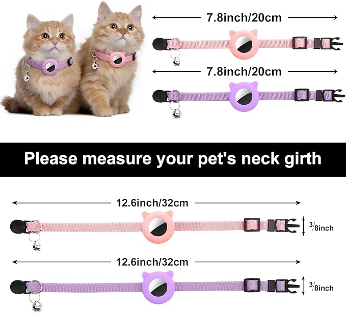 2 Pack Airtag Cat Collar Breakaway Bell Adjustable Nylon Safety
