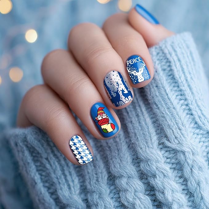 Arbuya Christmas Nail Art Stamping Plates Set of 3 - Winter Sentiment Xmas Greeting Words Snowflakes Stainless Steel Manicure Art Tools for DIY Print Manicure Salon Design Gift Supplies