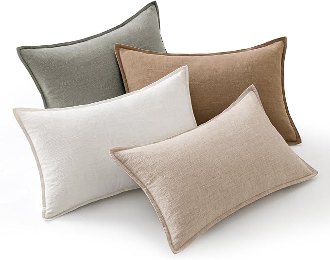 MIULEE Neutral Boho Linen Decorative Pillow Covers 12x20 Inch Pack of 4 | Natural Throw Pillow Covers, Soft Farmhouse Couch Pillowcases, Modern Home Decors for Living Room Bed Sofa
