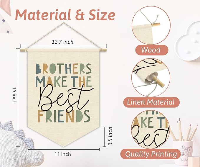 XYDEGXYDEG Boys Room Playroom Decor, Brothers Make the Best Friends Bedroom Wall Hanging Pennant Flag Banner, Neutral Wall Decor for Nursery Toddler Baby Little Boys Bedroom 15x11 Inch