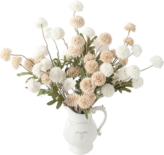 9pcs Beige Ivory Mix Faux Silk Mums Artificial Flowers, Bulk Fake Small Mini Chrysanthemums with Stems for DIY Wedding Centerpieces Floral Arrangements Vase Fillers Home Decorations