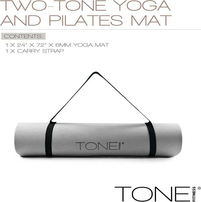 TONE Fitness Yoga Mat 1/4" Thick Non Slip Exercise & Pilates Mat for Home Workouts with Carrying Strap | Multiple Options