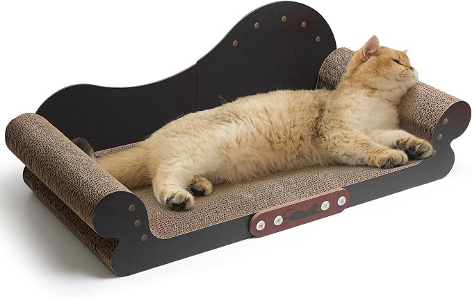 ComSaf Large Cat Scratcher Bed 26.7 in, Cardboard Cat Couch Scratch Pad | Cat Scratching Board, Sofa Lounger Shape, Furniture Protection, Indoor Floor Use, Adult Cats, Claw Care
