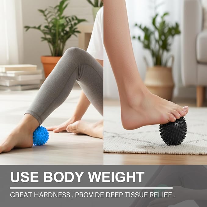 LEZER Spiky Massage Ball, Trigger Massage Point, Plantar Fasciitis, Deep Tissue Myofascial Release Tool, Foot Massager, Muscle Knot Relief, Physical Therapy, 3.5 in（Black）