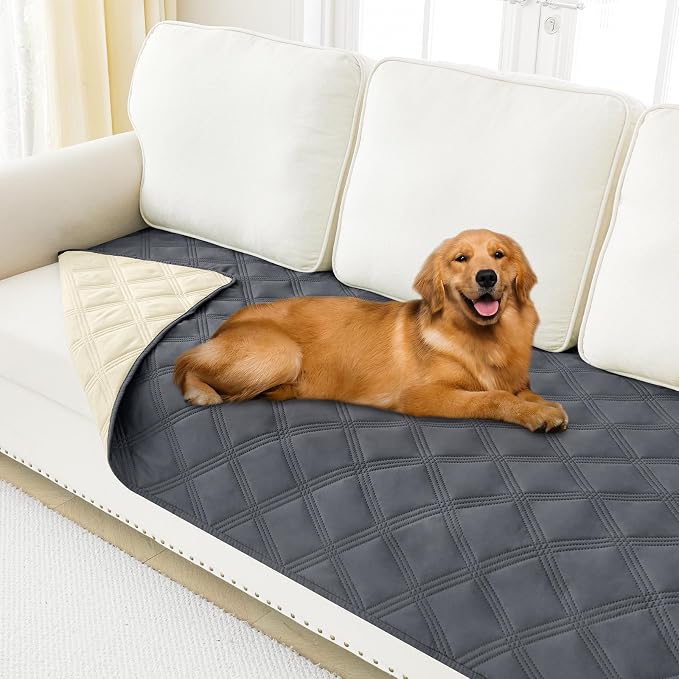 Smiry Waterproof Dog Bed Cover, Reversible Pet Blanket for Sofa Couch | Soft Washable Dog Blanket, Leakproof Couch Cover for Dogs Cats & Furniture Protection, 40x70, Dark Grey/Beige