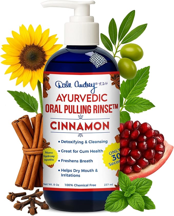 Ayurvedic Nano Hydroxyapatite Oil Pulling for Teeth and Gums | Cinnamon Flavored Organic Oral Rinse Mouthwash for Bad Breath | Essential Oils for Teeth Whitening, Gum Regrowth & Fresh Breath-8 FL Oz