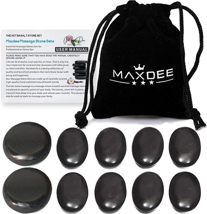 Maxdee Gua Sha Facial Tool & Hot Stone Massage Set | 8 Mini Gua Sha Stones & 2 Hot Massage Stones, Facial Sculpting for Jawline Contour & Puffiness Reduction, Facial Massage Tool, Skin-Care Gift, 1.6"