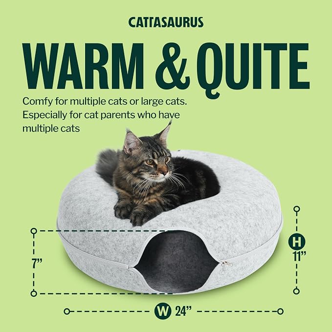 Peekaboo Cat Cave Duo Jumbo Set, Extra Spacious Cat Donut for Multiple & Large Kitty 15+ lbs, Scratch Detachable Cat Beds for Indoor Cats, Washable Cat Tunnel Bed, Best Kitten Toys