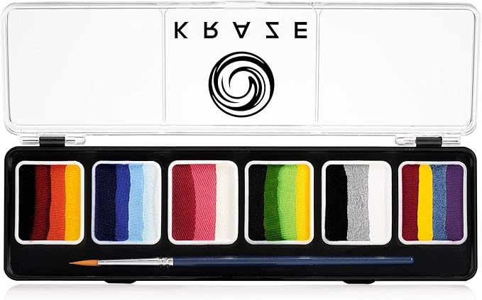 Kraze FX Splash Split Cake Palette (6 gm) with Brush - Water Activated, Hypoallergenic, Safe, Non-Toxic Face Painting Kit for Sensitive Skin, Kids & Adults