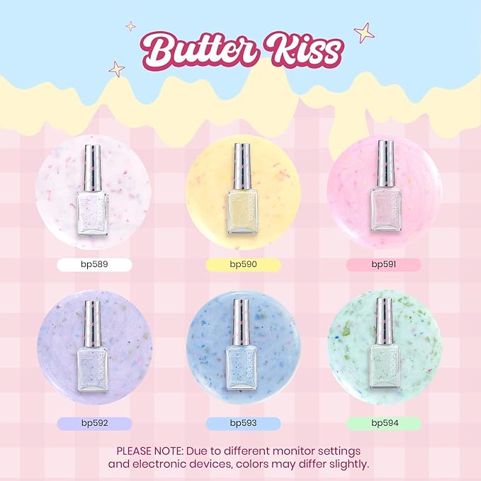 Beetles Pastel Nail Polish Set - Butter Kiss, 6 Colors Glitter Spring Nail Polish Quick Dry Set, Spring Nails Art, Long Lasting Shine DIY Manicure Easter Nails Gift for Her