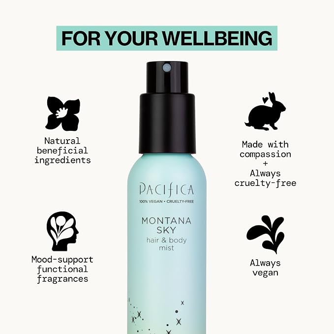 Pacifica Hair Mist Perfume & Full Body Spray for Women - Montana Sky Body Mist Fragrance w/Cedarwood, Elderflower, Black Pepper, Sage & Sandalwood Clean Beauty Alcohol-Free, Vegan & Cruelty-Free 5 oz | for Women, Clean Beauty, Alcohol-Free, Vegan, Crue...