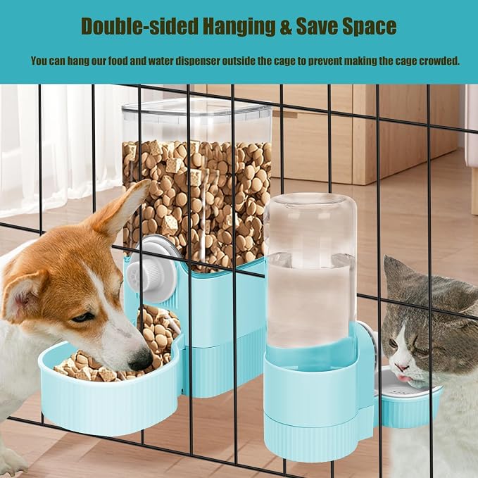 GPY Automatic Hanging Gravity Pet Feeder and Water Dispenser Set | Automatic Rabbit Bunny Feeder and Guinea Pig Water Bottle Water Dispenser for Dogs Cats Pets Animals Large Capacity (Blue)