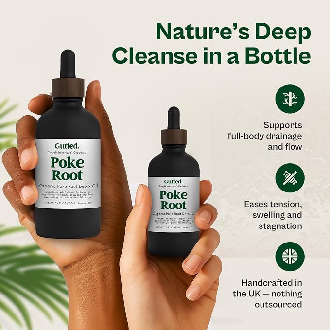Organic Poke Root & Castor Oil Drops | Herbal Lymphatic for Swollen Lymph Nodes, Joint Support, Circulation & Fluid Balance | Natural Deep Tissue Relief | 20ml (0.68 fl oz)