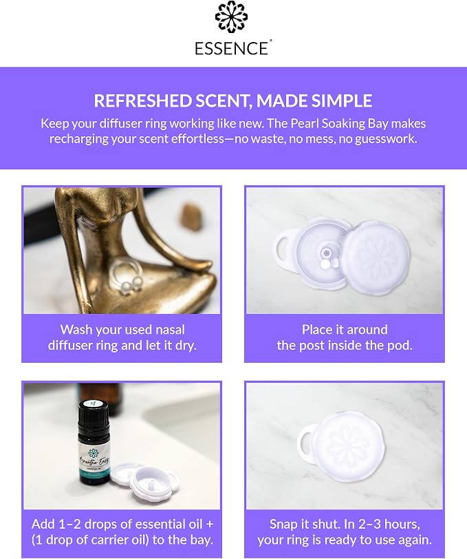 Essence Pearl Travel Case | Lavender Mint Essential Oil | Aromatherapy Nasal Diffuser & Essential Oil Carrying Case | Lavender & Peppermint Oil Blend | Travel-Friendly Kit | White Pod