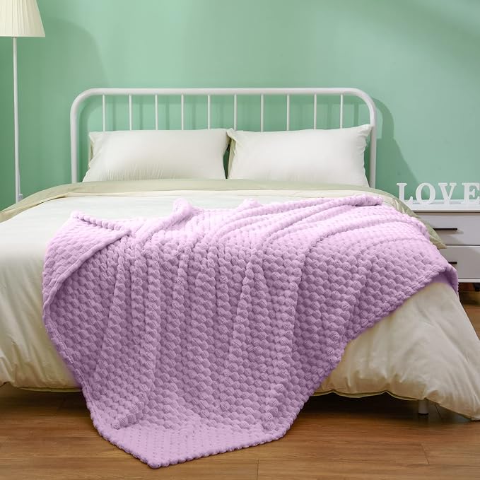 Excervent Hexagon Jacquard Throw Blanket for Bed, 50x70 Inches, Lilac | Decorative Fuzzy Flannel Fleece Throw Blanket for Sofa Bed Couch, Super Soft Cozy, Suitable for All Seasons