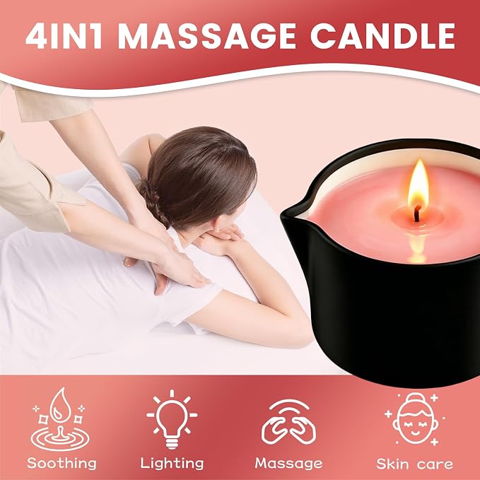 Warming Massage Oil Candle, Scented Body Oil Candle for Spa & Home Use, Romantic Gift, 2.02 oz (Rose)