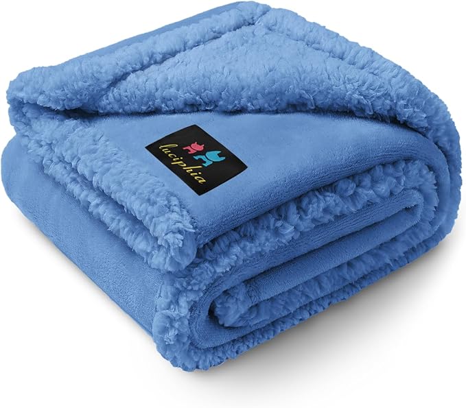 Luciphia Waterproof Blanket for Large Dog, Reversible Sherpa Couch Cover | waterproof pet blanket sherpa fleece reversible couch cover bed protector car from spills scratches, Blue 57" x 40"