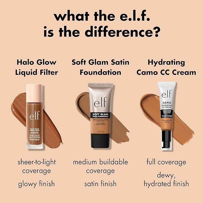 e.l.f. Soft Glam Foundation, Medium Coverage, Long-Lasting & Buildable Foundation For A Smooth, Satin Finish, Vegan & Cruelty-Free, 40 Tan Warm