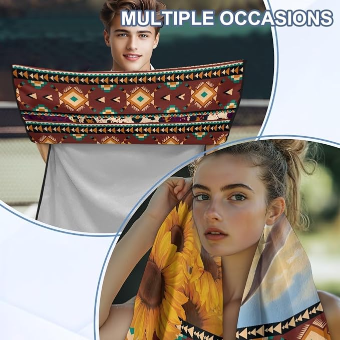 INSTANTARTS Aztec Sunflower Highland Cow Car Seat Towel Cover Yoga Towel Car Seat Cover