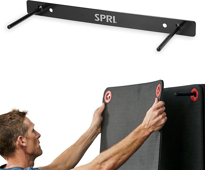 SPRI Hanging Exercise Mats for Gyms, Closed-Cell Foam Yoga & Fitness Mats with Grommets, Thick Workout Mats for Studios & Group Fitness Classes, Wall Rack Mat Holder Storage, Black