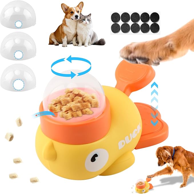 Duck-Shaped Slow Feeder Treat Dispenser Puzzle Toy with 10 Non-Slip Pads