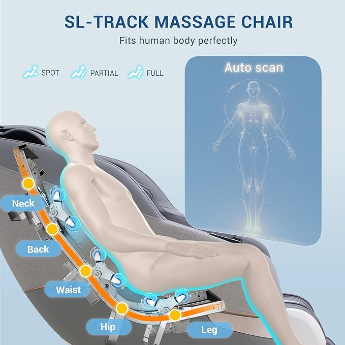 MYNTA Massage Chair Full Body, 170° Flexible SL Track Shiatsu 3D Massage Chairs with Zero Gravity, Bluetooth Speaker, Airbags & Heating, MC1650(Grey)