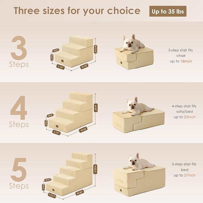 EHEYCIGA Dog Stairs for High Bed 22.5" H, 5-Step Dog Steps, Graige | Pet Steps for Small Dogs and Cats for Bed, Non-Slip Balanced Pet Ramp Indoor