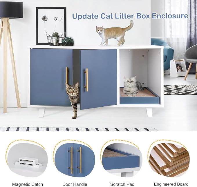 Pet Republic Cat Litter Box Enclosure Hidden Litter Box Furniture Wooden Cat Washroom Cat House Table Nightstand with Scratch Pad