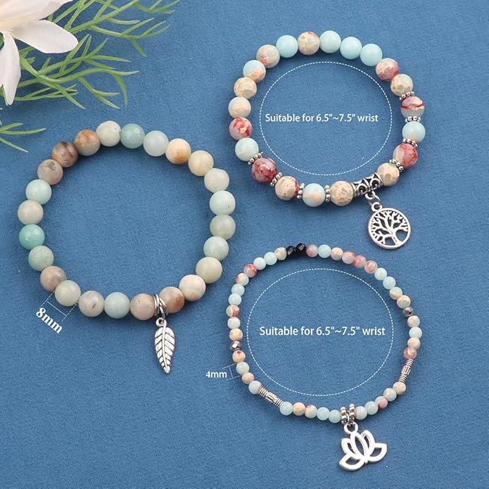 UEUC Tree of Life Yoga Healing Stone Bracelets,Multilayer Lotus Chakra Stone Reiki Bracelet Sets,Anxiety Crystal Natural Stone,for Women Stress Relief