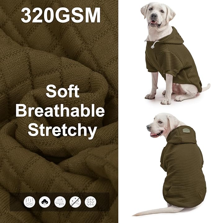 BEAUTYZOO Dog Hoodies Sweater for Large Dogs,Waffle‑Like Laminated Pet Coat | Warm Dog Sweatshirt with Pocket & Leash Hole,Pullover Clothes for Girl Boy Dogs,Stretchy & Easy‑On‑Off,Labrador & Great Danes