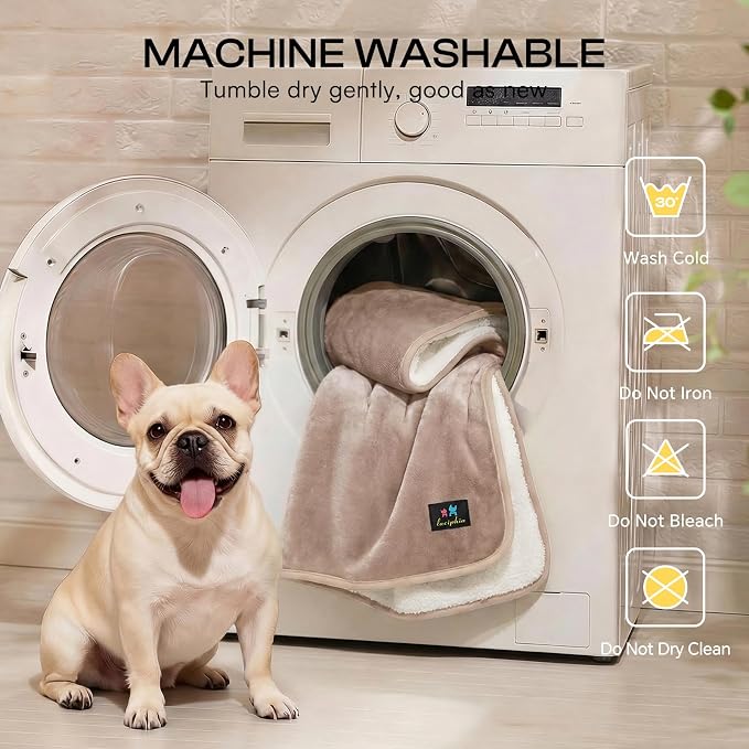 Luciphia Waterproof Pet Blanket, Washable Reversible Sherpa Fleece Throw | Liquid-proof furniture protector for bed and couch, soft reversible sherpa fleece for dogs, cats khaki, KING