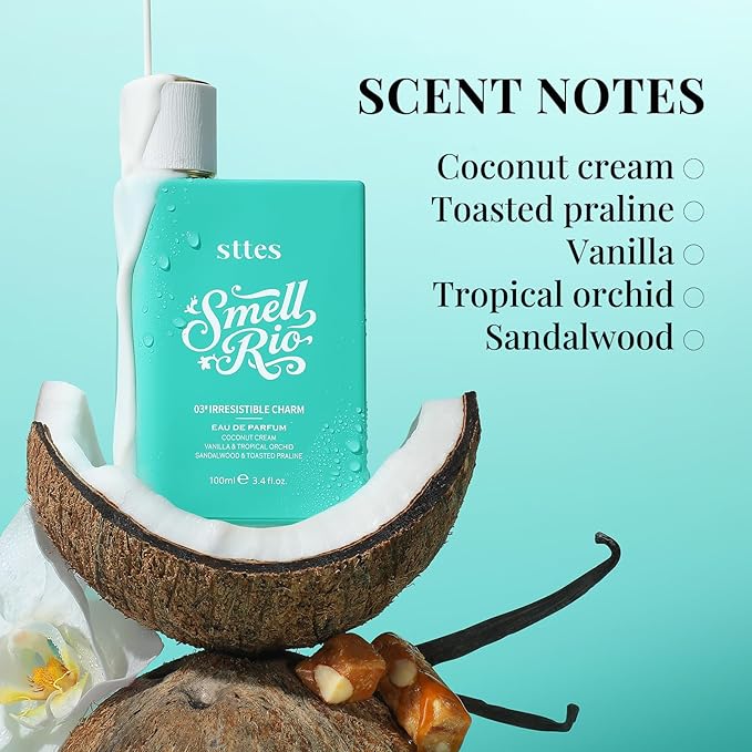 Sttes Smell Rio Perfume 03# (Irresistible Charm) Perfume for Women – Long-Lasting Hair Coconut, Vanilla & Toasted Praline Notes – Sweet Scentual Fragrance Eau de Parfum 100ml (3.4 fl oz)