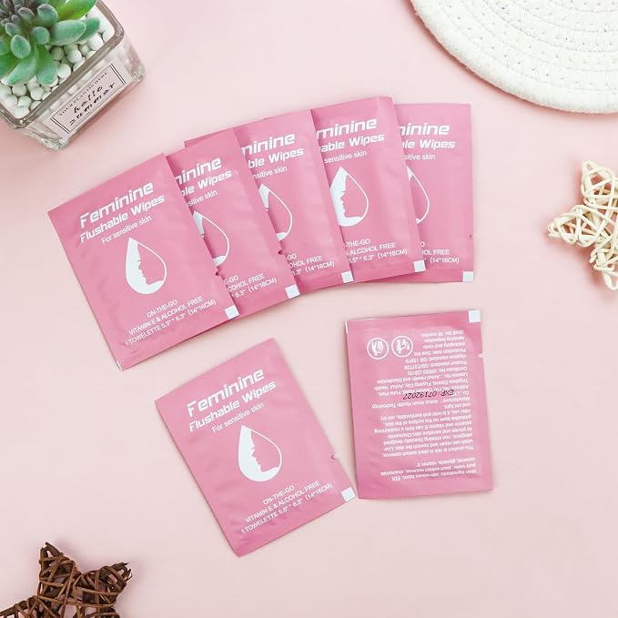 twoworld 200 Feminine Wipes Flushable Travel Individually Wrapped | Travel Wipes for Women,Feminine Care Wet Wipes Travel Size Vaginal Wipes for Adult,Girl and Homeless(Chamomile)