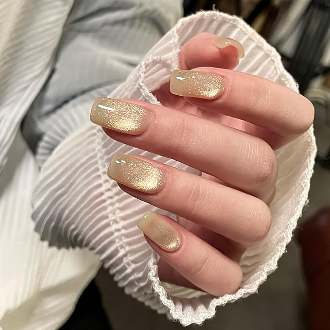 GAOY Jelly Golden Cat Eye Gel Nail Polish, 16ml Glitter Holographic Nail Polish with Magnet, Reflective Translucent UV Gel, 3040 Lemon Mist