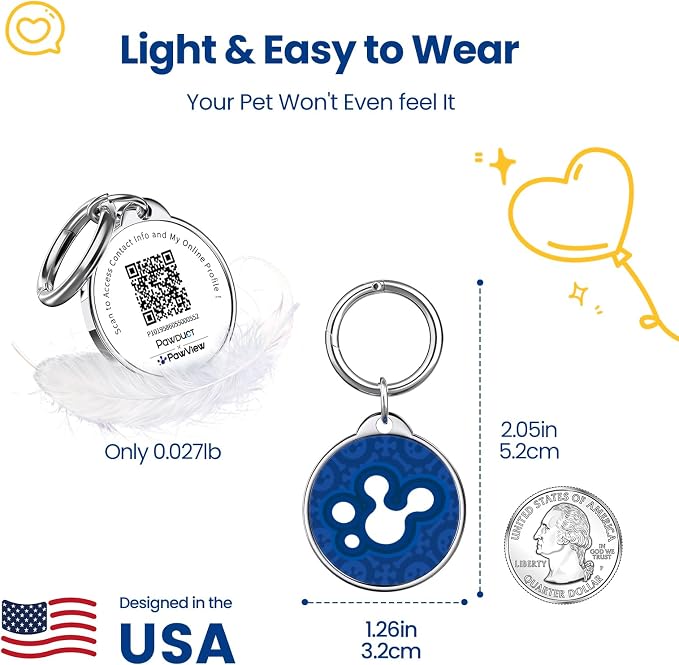 Personalized Dog ID Tag, Smart QR Code Pet ID Tags for Dogs and Cats Collar, Durable Epoxy Metal Pet Name Tag with Instant Location Alerts, No Subscription