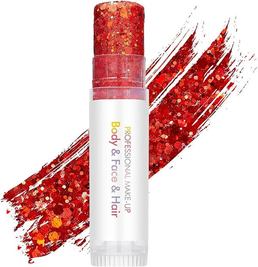 Red Hair Glitter Stick, Perfect Sparkling Theme Day Neon Outfit Singer Concert Music Rave Festival Party Accessories Face and Body Glitter Makeup.