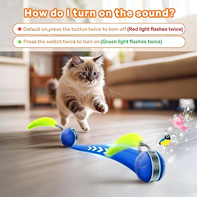 Interactive Cat Toy Ball Automatic Interactive Cat Toys for Indoor Cats with Birdsong 3 Tails 3 Modes Newly Upgraded Speedy 2.0 Tail Cat Toys for Kitten/Small/Medium/Large Cats to Keep Them Busy(Blue)
