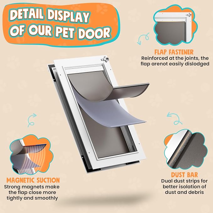 3-Flaps Aluminum Large Dog Door for Door, Pets Up to 110 lb