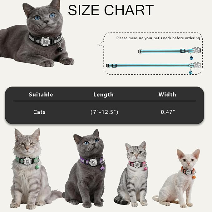 Breakaway Cat Collar with QR Code Tag and Bell(Yellow & Green) | Reflective Nylon, Quick-Release Buckle