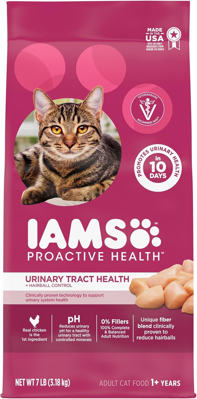 IAMS Proactive Health Urinary Tract Health Dry Cat Food, Chicken, 7 lb | Veterinarian-recommended, real chicken #1 ingredient, reduces urinary pH, antioxidants, antioxidants for immune support