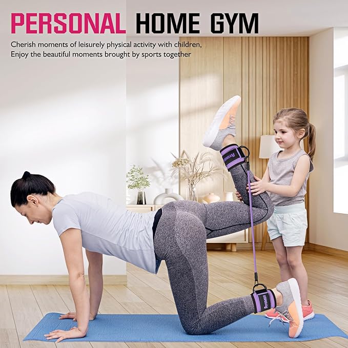 Ayombo Ankle Resistance Bands with Cuffs, Home Gym Workout Equipment, Lifting Glute Butt Exercise Equipment for Women, Ankle Weights Fitness Set, Leg Booty Equipment for Training Perfect Body Shape
