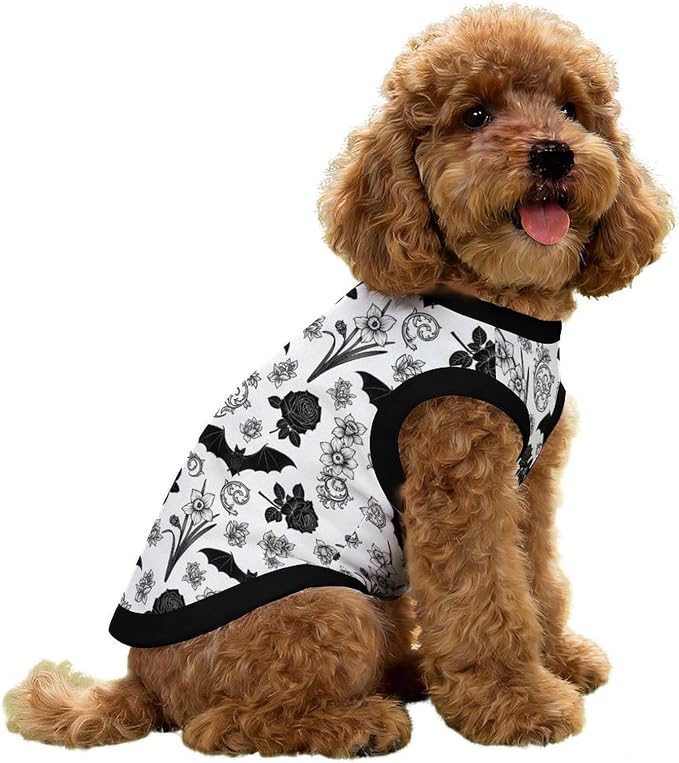 Halloween Pet Vest Bat Floral Pet Shirts Large | black rose Dog Shirt Vest cute pet Sleeveless Vests Ice Silk Dog T-Shirts holiday Dog Clothes Halloween Canine Wear