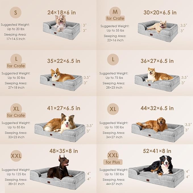 EHEYCIGA Orthopedic Extra Large Dog Bed, Waterproof Washable XL Pet Bed 44" | Non-Slip Bottom and Egg-Crate Polyurethane Foam Big Dog Couch Bed with Washable Removable Cover, Grey