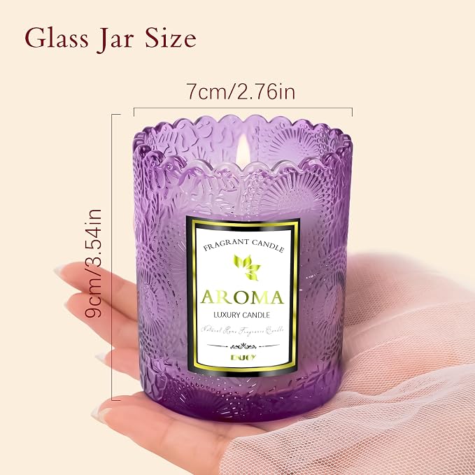 Lavender Scented Candle, Purple Glass Jars - 100% Natural Soy, 5.3OZ, 30HR Burn Time Aromatherapy for Home, Gift for Women & Men, Stress Relief