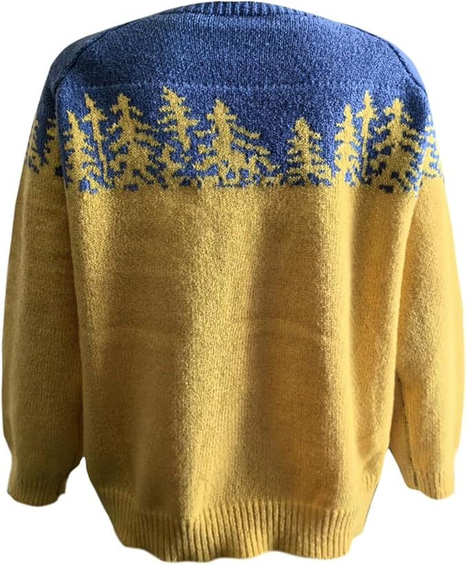 Zhyaj Fair Isle Sweater for Womens Winter Long Sleeve Vintage Knitted Sweater Casual Fall Crew Neck Pullover Sweaters