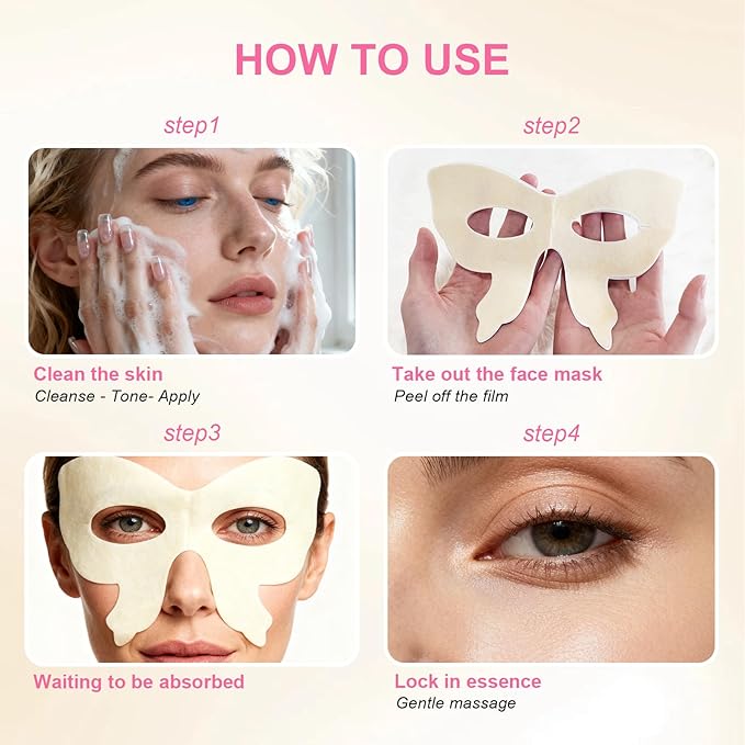 Collagen Firming Anti-Wrinkle Butterfly Eye Masks with Hydrolyzed Collagen & Niacinamide – Hydrogel Under Eye Patches for Dark Circles, Puffiness, and Fine Lines – 5 Pairs per Pack
